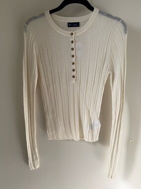 GAP Sheer Cream Ribbed Henley Long-Sleeve Top